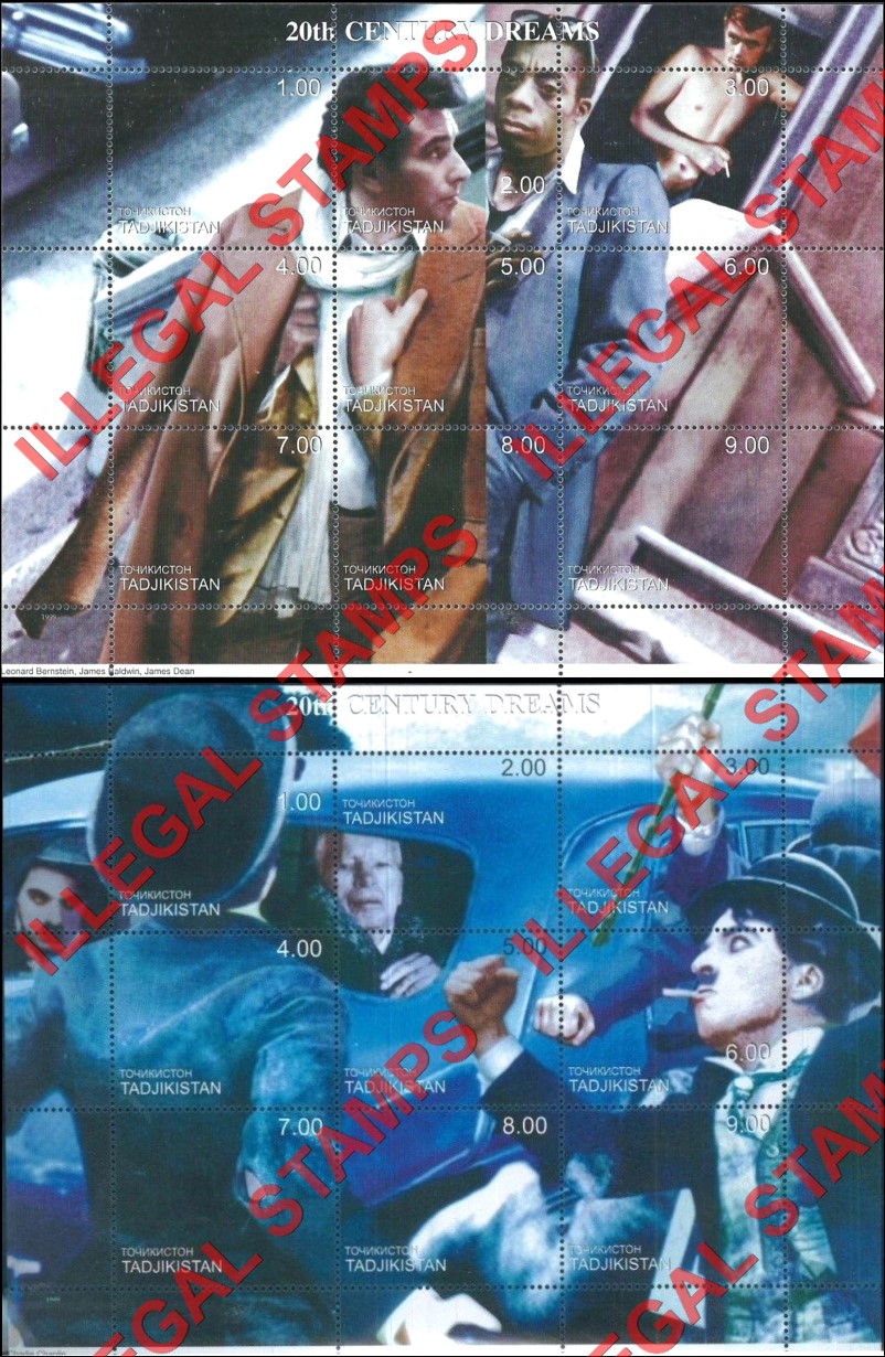 Tajikistan 1999 20th Century Dreams Illegal Stamp Souvenir Sheets of 9 (Part 2)