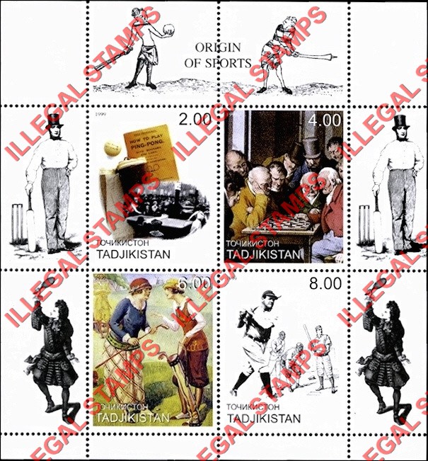 Tajikistan 1999 Origin of Sports Illegal Stamp Souvenir Sheet of 4