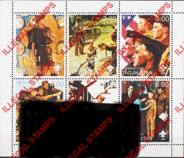 Tajikistan 1999 Scouts Scouting Illegal Stamp Souvenir Sheet of 6