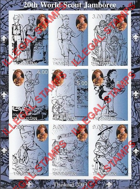 Tajikistan 2000 20th World Scout Jamboree Drawings Illegal Stamp Souvenir Sheet of 9