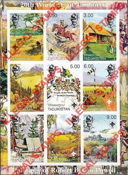 Tajikistan 2000 20th World Scout Jamboree Paintings Illegal Stamp Souvenir Sheet of 9