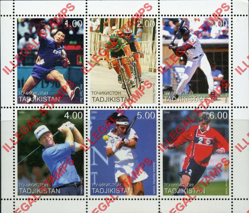Tajikistan 2000 Famous Athletes Illegal Stamp Souvenir Sheet of 6