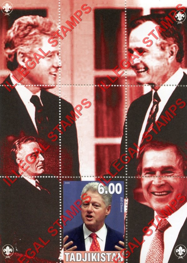 Tajikistan 2000 Bill Clinton Illegal Stamp Souvenir Sheet of 1