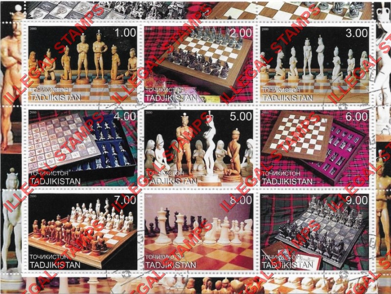 Tajikistan 2000 Chess Illegal Stamp Souvenir Sheet of 9