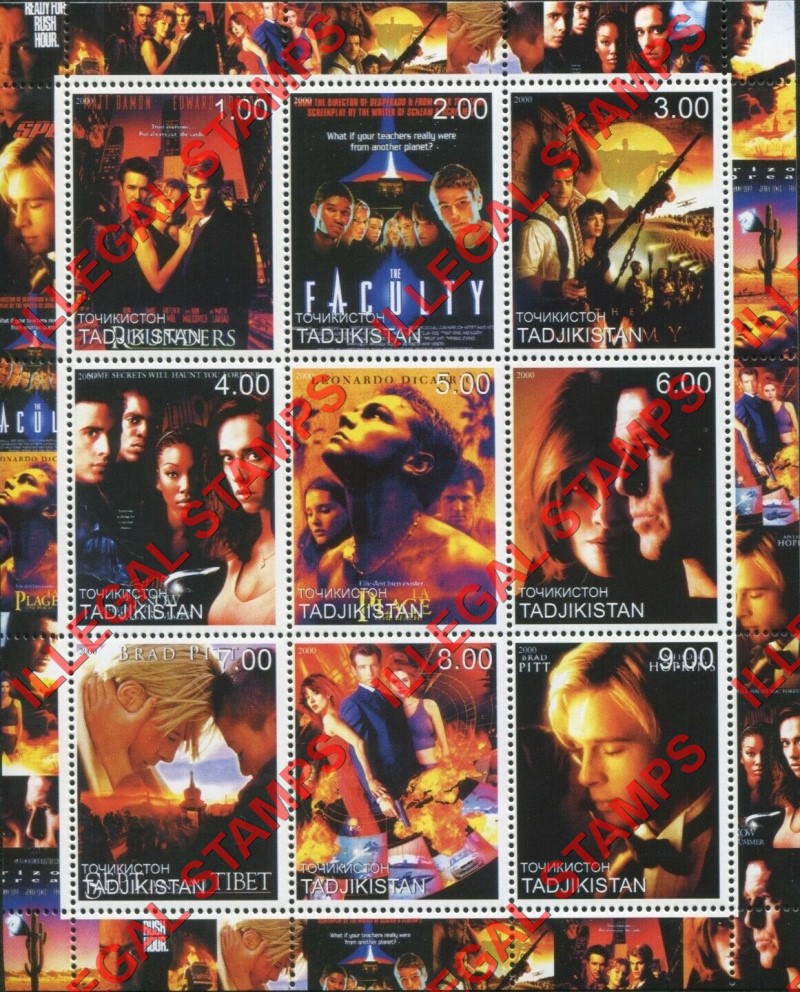 Tajikistan 2000 Famous Movie Posters Illegal Stamp Souvenir Sheet of 9
