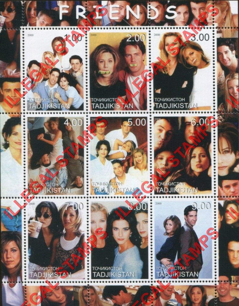 Tajikistan 2000 Friends TV Hit Series Illegal Stamp Souvenir Sheet of 9