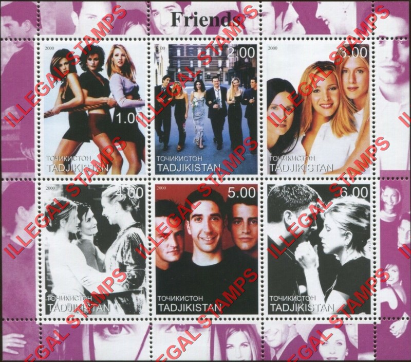 Tajikistan 2000 Friends TV Hit Series Illegal Stamp Souvenir Sheet of 6