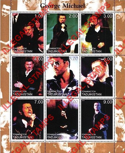 Tajikistan 2000 George Michael Illegal Stamp Souvenir Sheet of 9