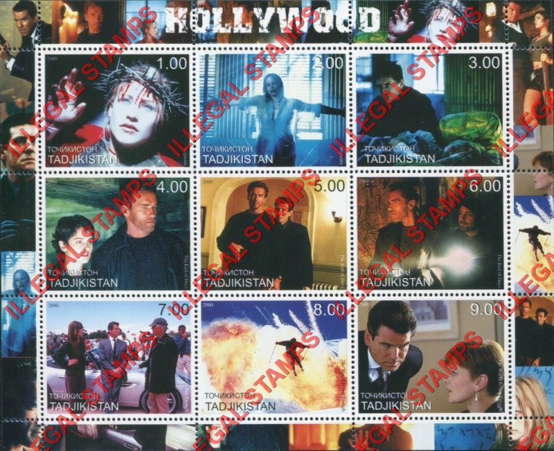 Tajikistan 2000 Hollywood Illegal Stamp Souvenir Sheet of 9