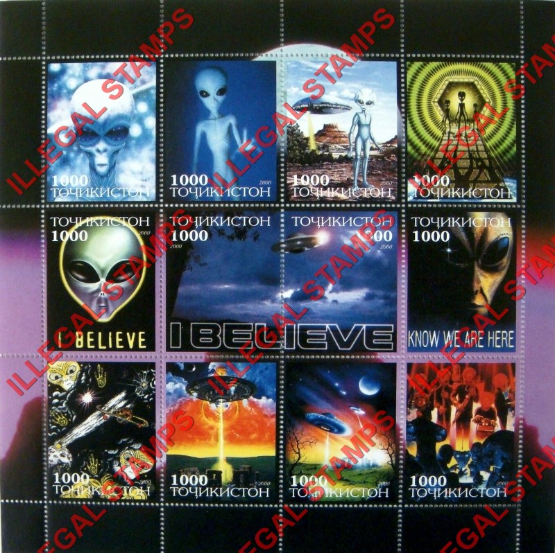 Tajikistan 2000 I Believe Aliens Sci-fi Illegal Stamp Souvenir Sheet of 12