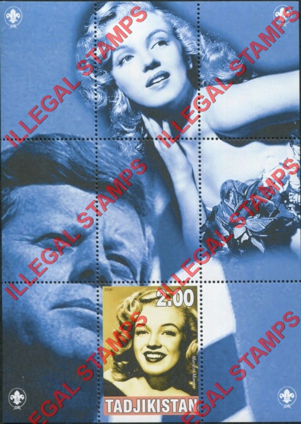 Tajikistan 2000 Marilyn Monroe Illegal Stamp Souvenir Sheet of 1