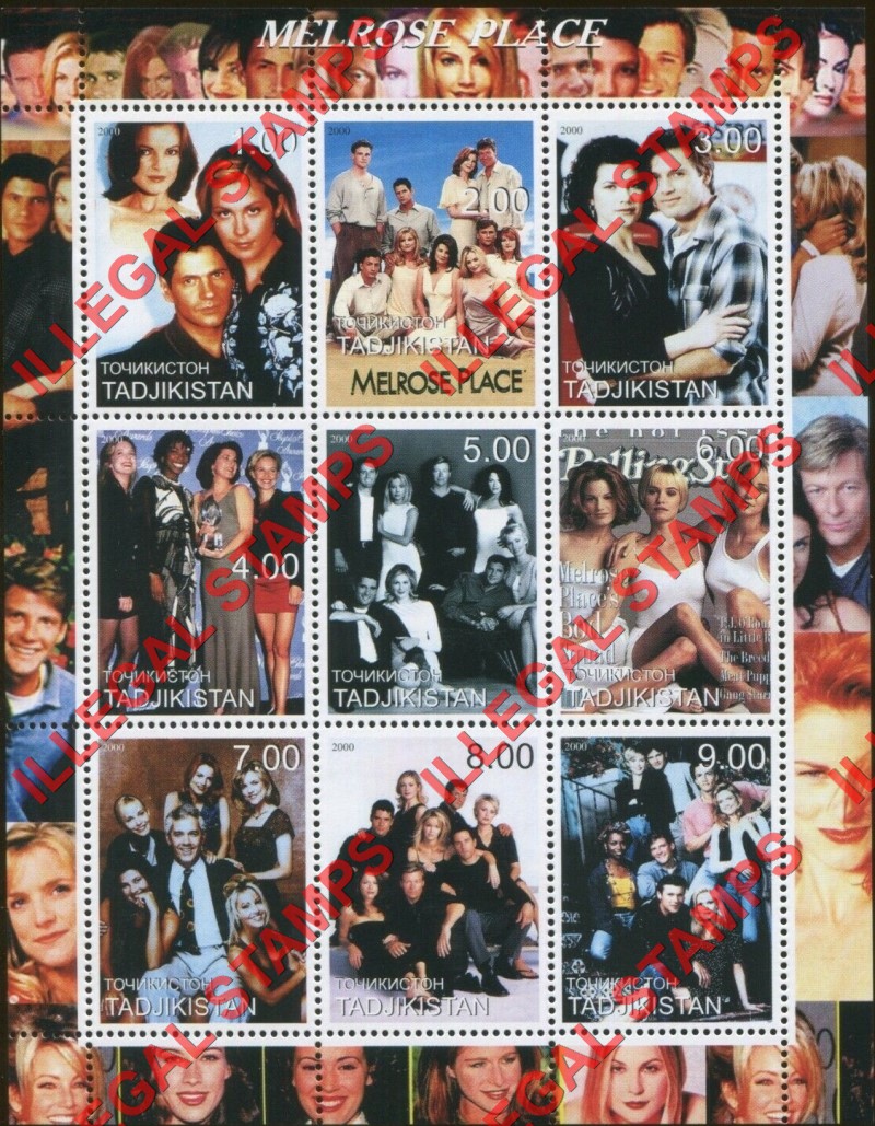 Tajikistan 2000 Melrose Place Hit TV Series Illegal Stamp Souvenir Sheet of 9