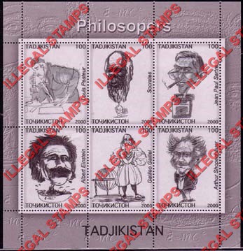 Tajikistan 2000 Philosophers Caricatures Illegal Stamp Souvenir Sheet of 9