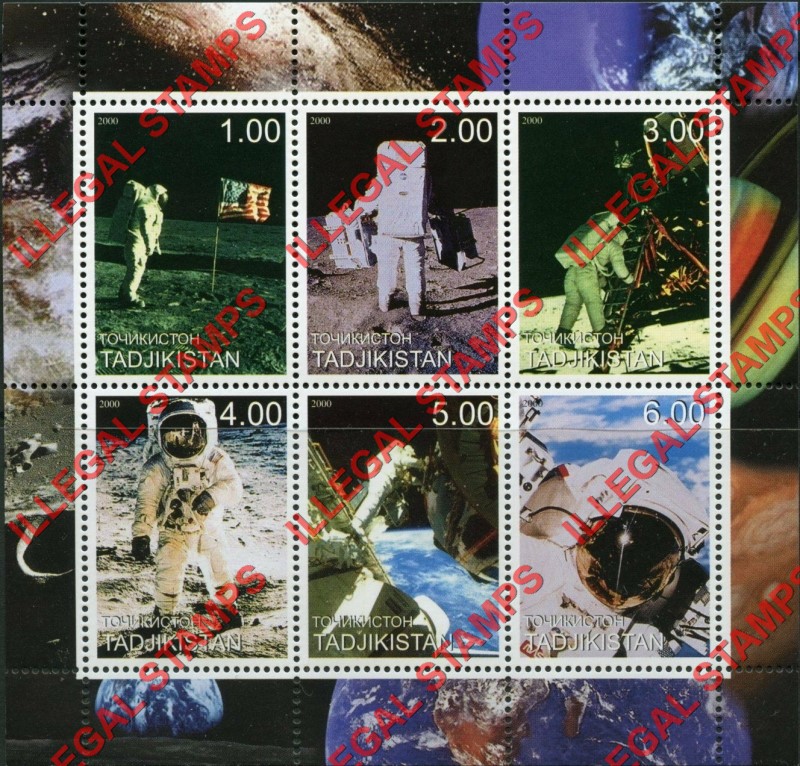 Tajikistan 2000 Space Moon Landing Illegal Stamp Souvenir Sheet of 9