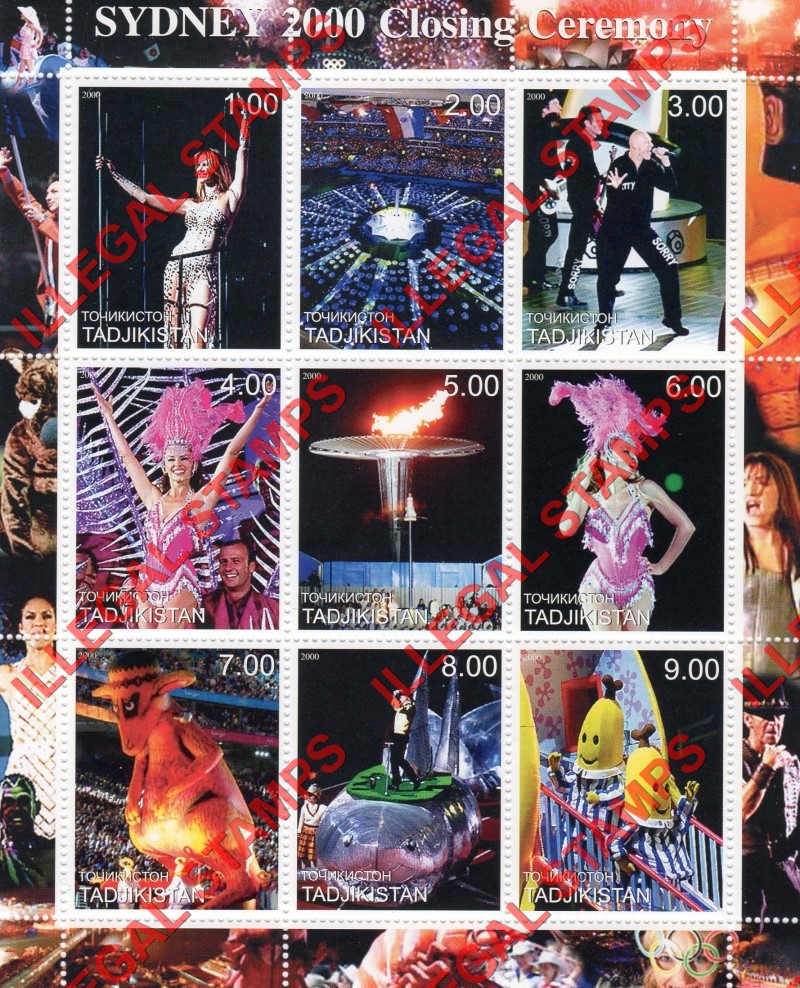 Tajikistan 2000 Sydney Summer Olympic Games Illegal Stamp Souvenir Sheets of 9 (Sheet 5)