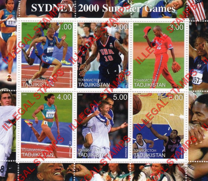 Tajikistan 2000 Sydney Summer Olympic Games Illegal Stamp Souvenir Sheet of 6