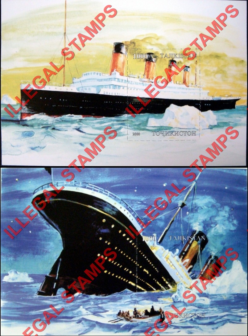 Tajikistan 2000 Titanic Illegal Stamp Souvenir Sheets of 1