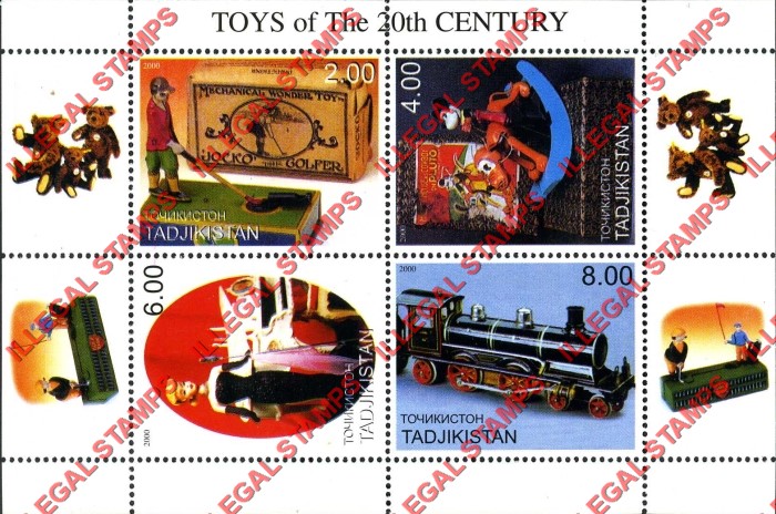 Tajikistan 2000 Toys of the 20th Century Illegal Stamp Souvenir Sheet of 4