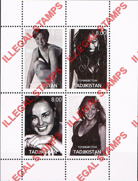 Tajikistan 2000 Women Tennis Stars Illegal Stamp Souvenir Sheet of 4
