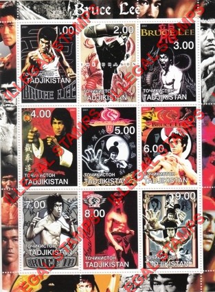Tajikistan 2001 Bruce Lee Illegal Stamp Souvenir Sheet of 9