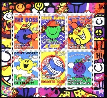 Tajikistan 2001 Delightful Cartoons Mister Men Illegal Stamp Souvenir Sheet of 6
