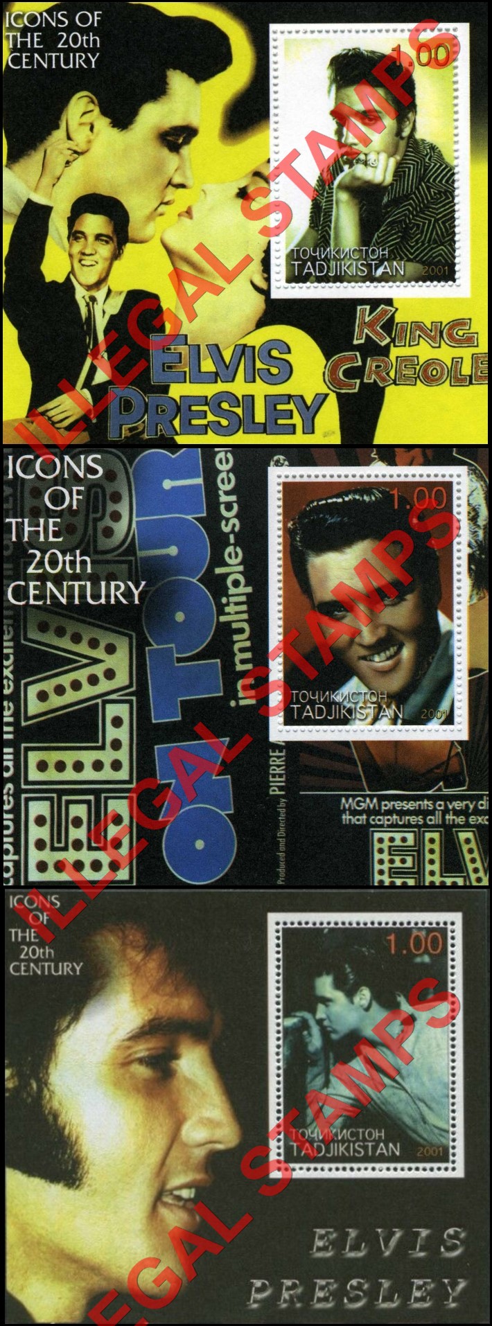 Tajikistan 2001 Elvis Presley Icons of the 20th Century Illegal Stamp Souvenir Sheets of 1