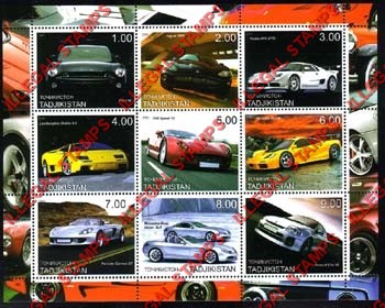 Tajikistan 2001 Modern Sports Cars Illegal Stamp Souvenir Sheet of 9