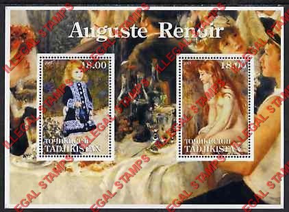 Tajikistan 2001 Paintings by Auguste Renoir Illegal Stamp Souvenir Sheet of 2