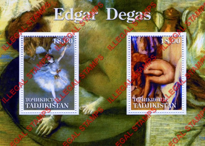 Tajikistan 2001 Paintings by Edgar Degas Illegal Stamp Souvenir Sheet of 2