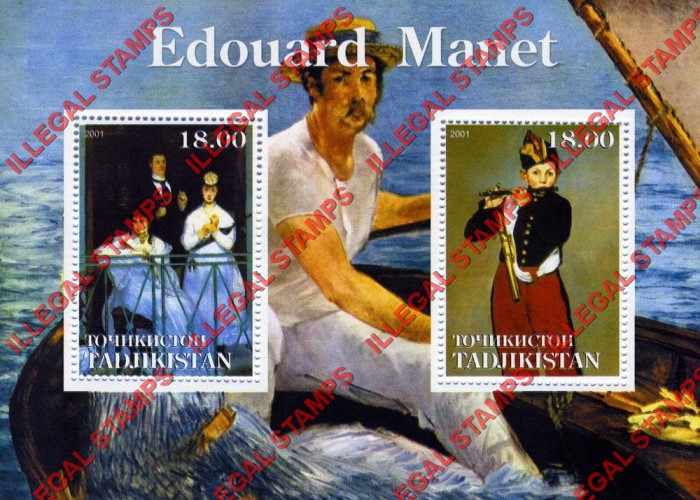 Tajikistan 2001 Paintings by Edouard Manet Illegal Stamp Souvenir Sheet of 2