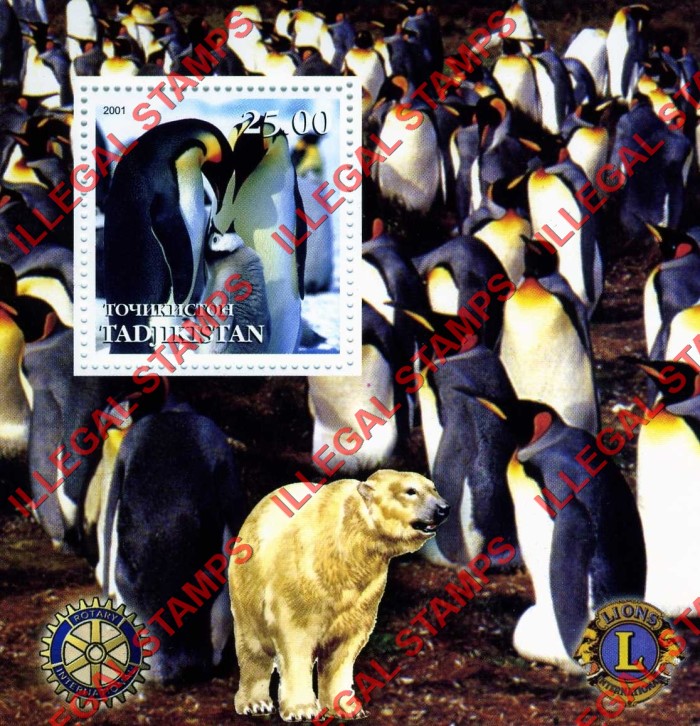 Tajikistan 2001 Penguins Illegal Stamp Souvenir Sheet of 1