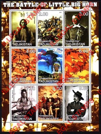 Tajikistan 2001 The Battle of Little Big Horn Illegal Stamp Souvenir Sheet of 9