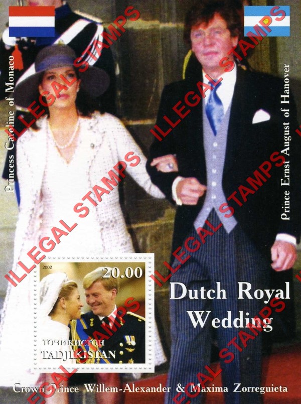 Tajikistan 2002 Dutch Royal Wedding Illegal Stamp Souvenir Sheet of 1