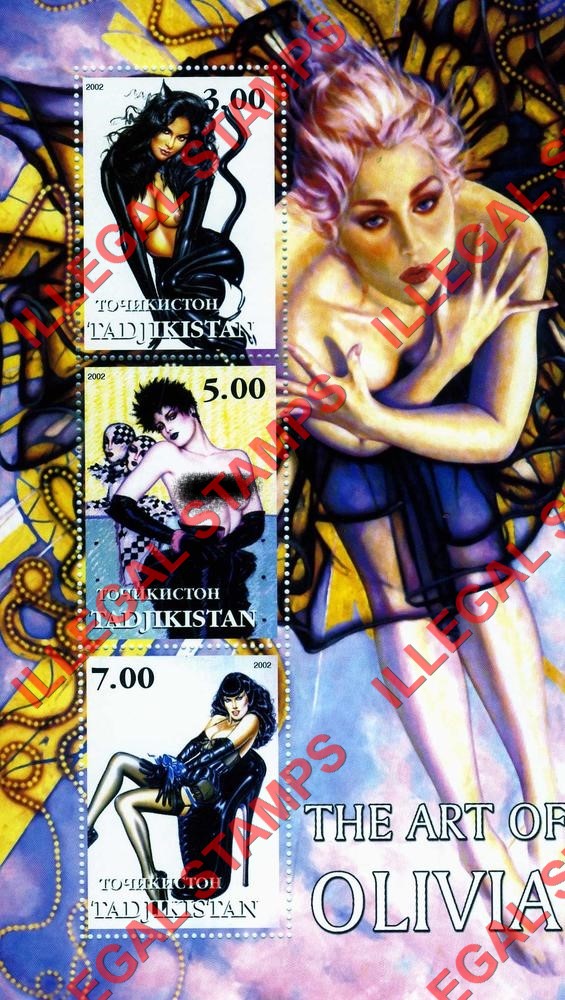 Tajikistan 2002 Fantasy Art by Olivia Illegal Stamp Souvenir Sheet of 3