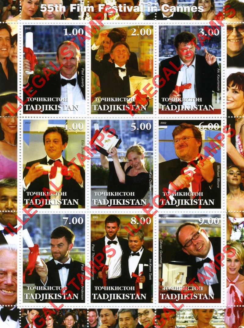 Tajikistan 2002 Film Festival in Cannes Illegal Stamp Souvenir Sheet of 9