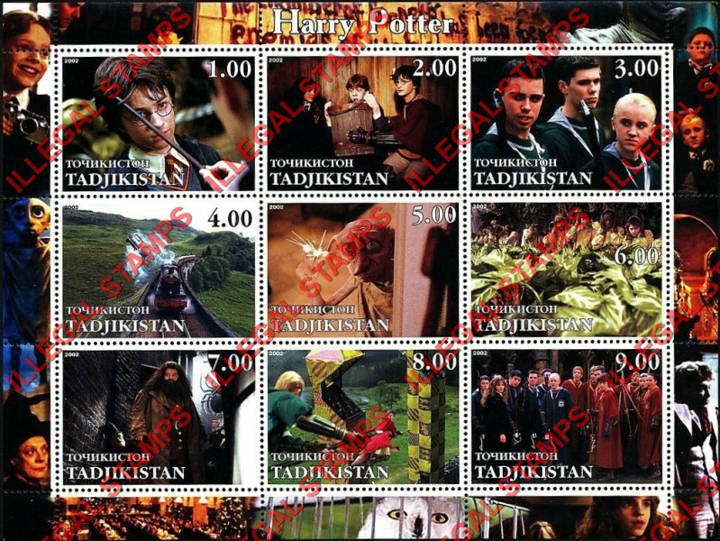 Tajikistan 2002 Harry Potter Illegal Stamp Souvenir Sheet of 9