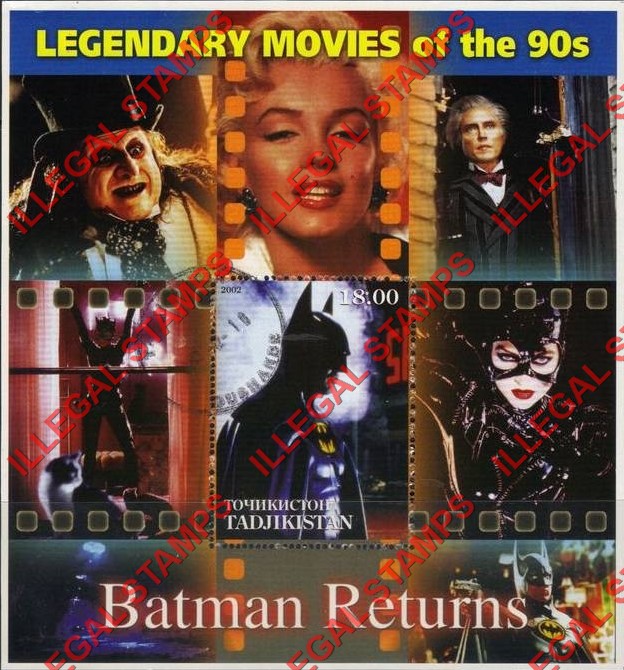 Tajikistan 2002 Legendary Movies of the 90's Batman Returns Illegal Stamp Souvenir Sheet of 1