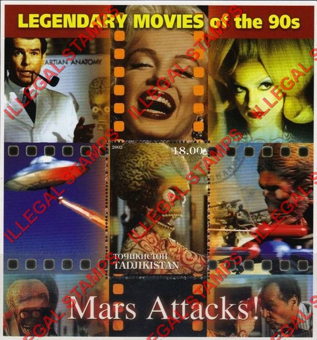 Tajikistan 2002 Legendary Movies of the 90's Mars Attacks! Illegal Stamp Souvenir Sheet of 1