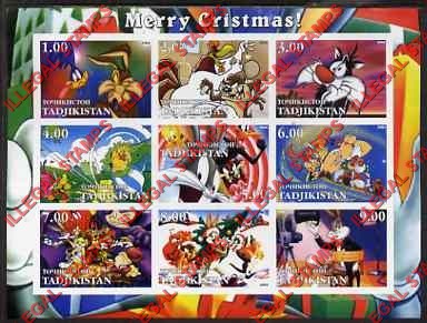 Tajikistan 2002 Looney Tunes Christmas Illegal Stamp Souvenir Sheet of 9