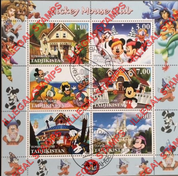 Tajikistan 2003 Mickey Mouse Club Illegal Stamp Souvenir Sheet of 6