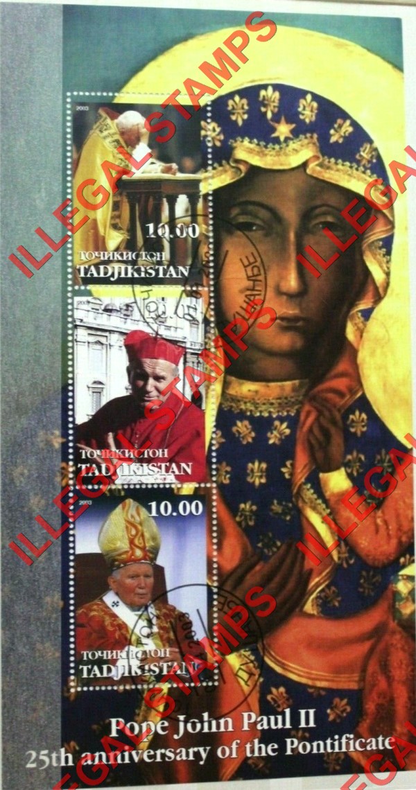 Tajikistan 2003 Pope John Paul II Illegal Stamp Souvenir Sheet of 3