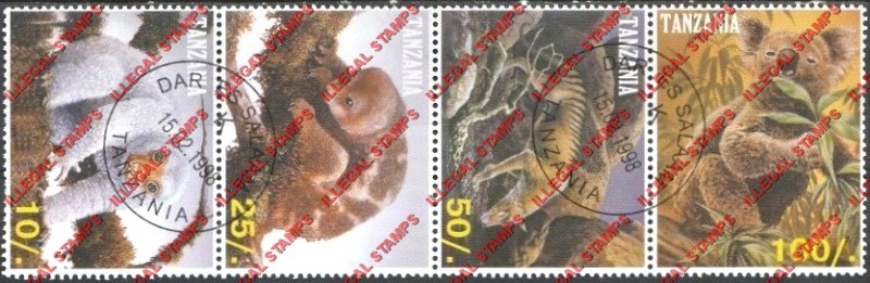 Tanzania 1998 Animals Koala Illegal Stamp Strip of 4
