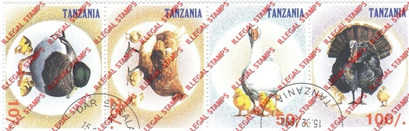 Tanzania 1998 Birds Ducks and Fowl Illegal Stamp Strip of 4