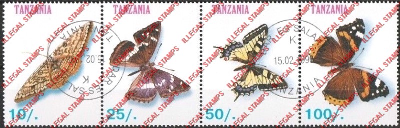 Tanzania 1998 Butterflies (Set 1) Illegal Stamp Strip of 4