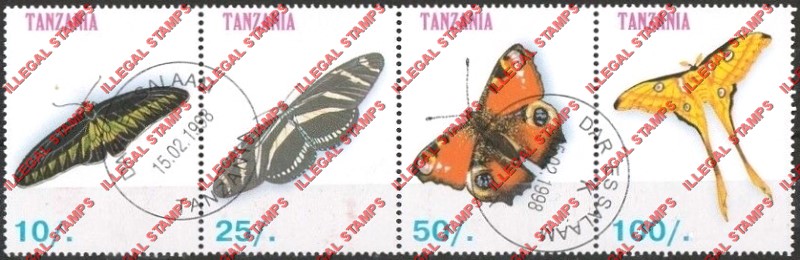 Tanzania 1998 Butterflies (Set 2) Illegal Stamp Strip of 4