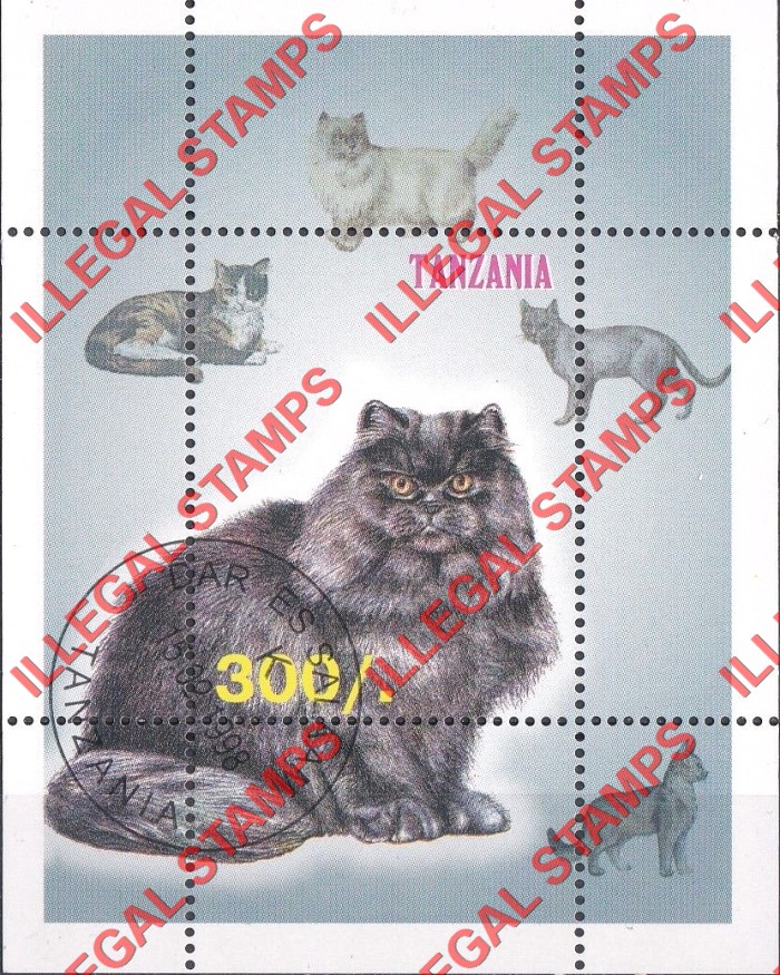 Tanzania 1998 Cats Illegal Stamp Souvenir Sheet of 1