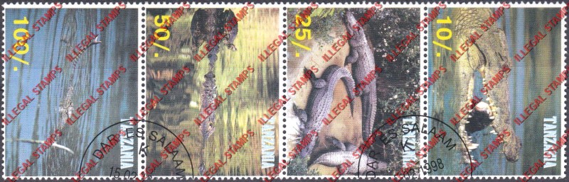 Tanzania 1998 Crocodiles Alligators Illegal Stamp Strip of 4