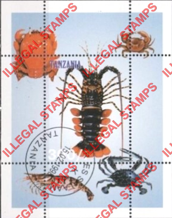 Tanzania 1998 Crustaceans Crabs Lobsters Illegal Stamp Souvenir Sheet of 1