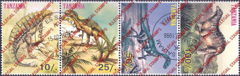Tanzania 1998 Dinosaurs Illegal Stamp Strip of 4