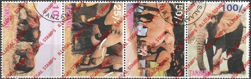 Tanzania 1998 Elephants Illegal Stamp Strip of 4